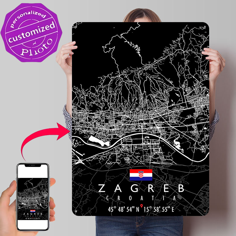 3D Printing Zagreb - ZAGREB MAP CROATIA Poster Retro 3D